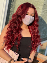 Load image into Gallery viewer, Burgundy-Red curly closure 4x4 wig
