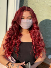 Load image into Gallery viewer, Burgundy-Red curly closure 4x4 wig
